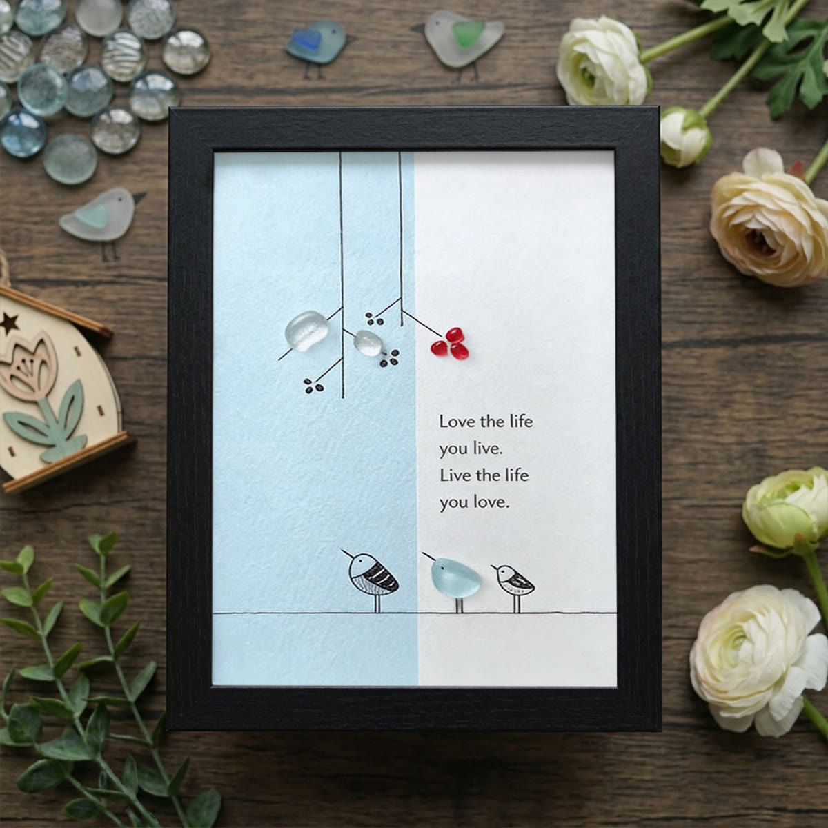"Love the Life You Live" Bird Sea Glass Framed Art - Black - 8" X 6" - image 11