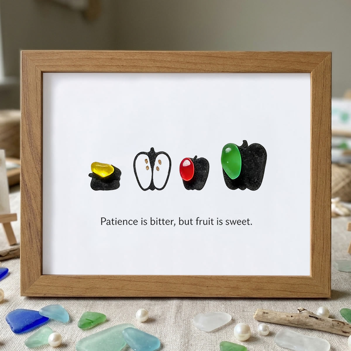 Patience & Sweet Fruit Quote Sea Glass Framed Art - Walnut Brown - 6" X 8" - image 13