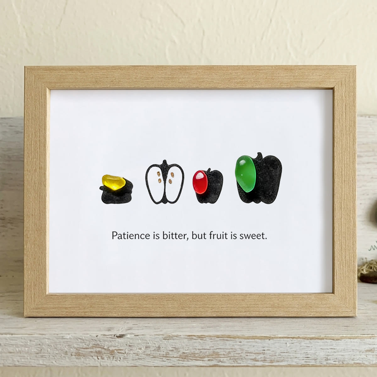 Patience & Sweet Fruit Quote Sea Glass Framed Art - Oak - 6" X 8" - image 12