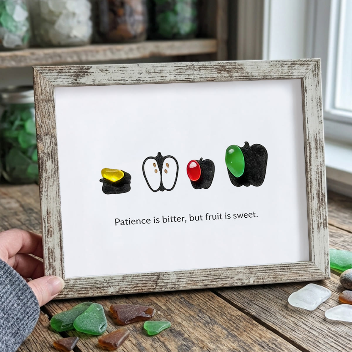 Patience & Sweet Fruit Quote Sea Glass Framed Art - Retro White - 6" X 8" - image 16
