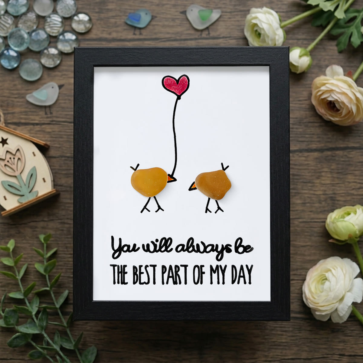 Best Part of My Day Adorable Birds Sea Glass Framed Art - Black - 8" X 6" - image 11