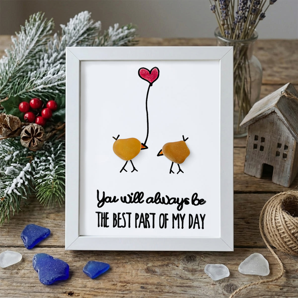 Best Part of My Day Adorable Birds Sea Glass Framed Art - White - 8" X 6" - image 12