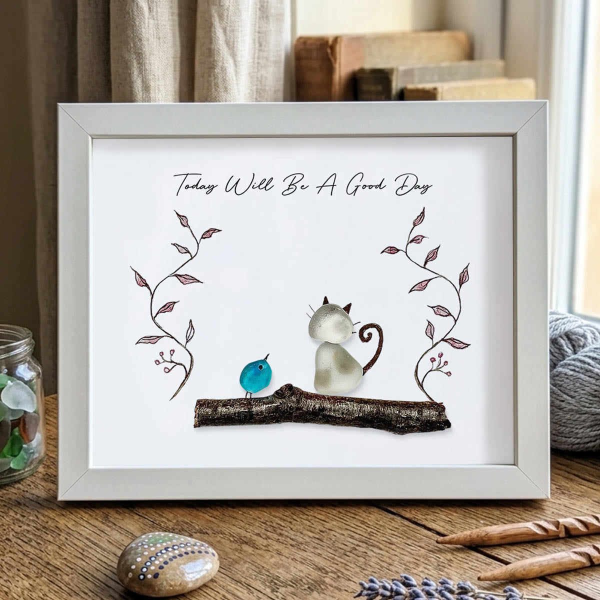 "Today Will Be A Good Day" Sea Glass Framed Art - White - 6" X 8" - image 15