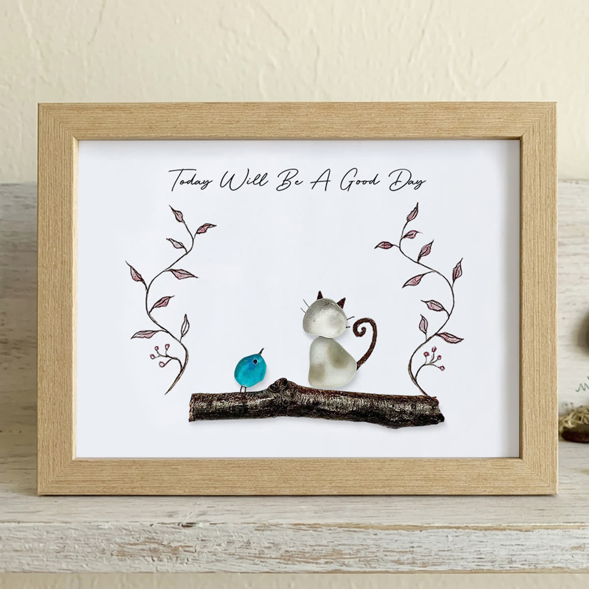 "Today Will Be A Good Day" Sea Glass Framed Art - Oak - 6" X 8" - image 12