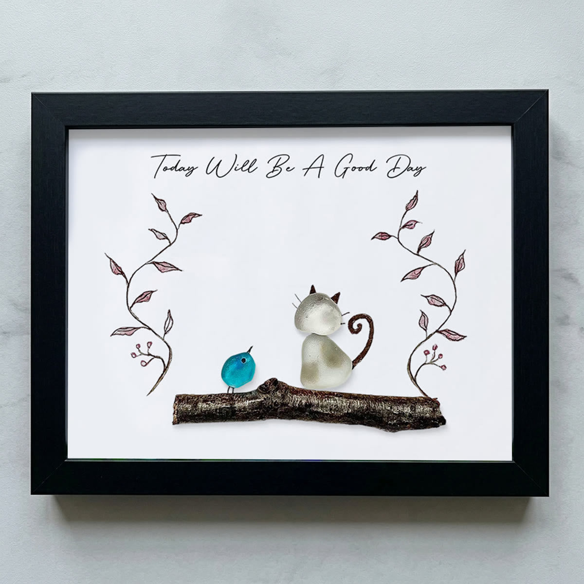 "Today Will Be A Good Day" Sea Glass Framed Art - Black - 6" X 8" - image 14