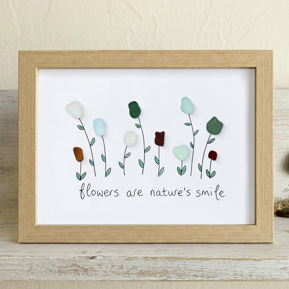 Flowers Are Nature's Smile Sea Glass Framed Art - Oak - 6" X 8" - image 11