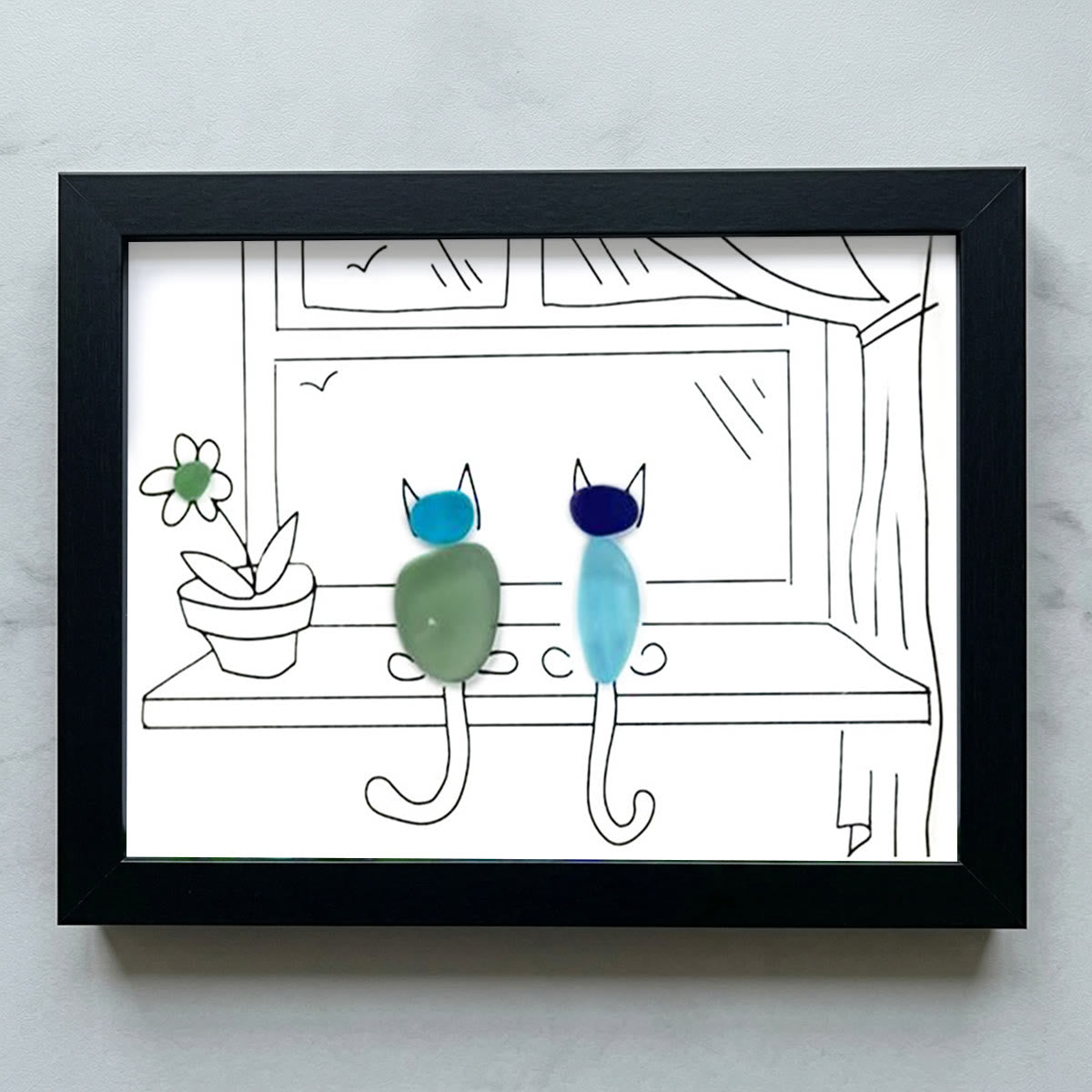 Two Cats Window Watchers Sea Glass Framed Art - Black - 6" X 8" - image 13