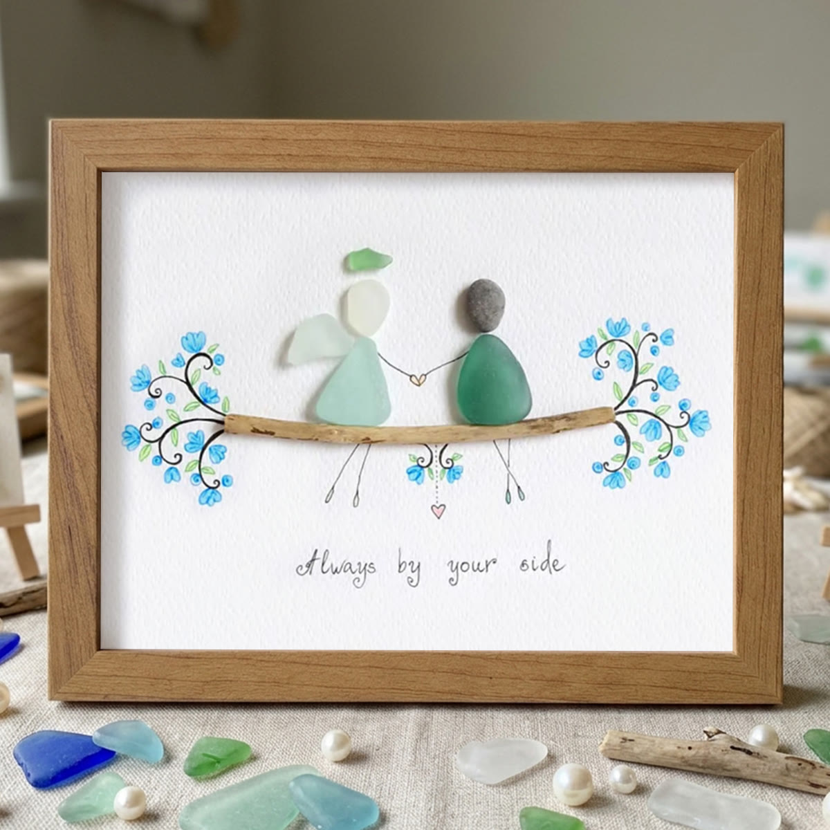 Always By Your Side Sea Glass Framed Art - Walnut Brown - 6" X 8" - image 12