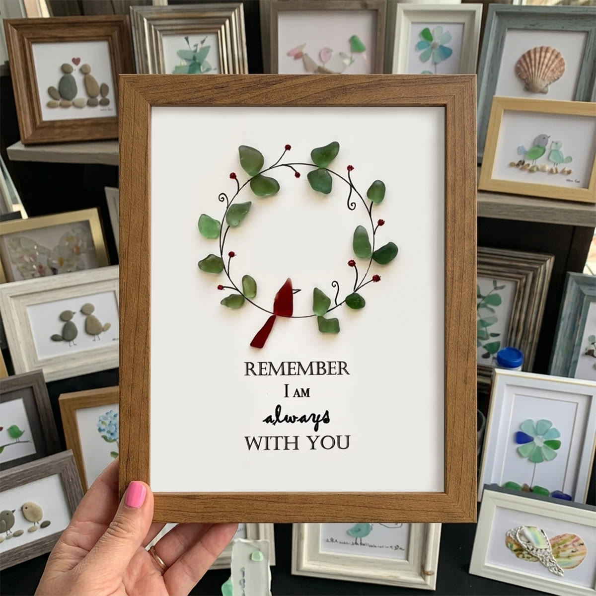 Remember I Am Always With You Bird Sea Glass Framed Art - Walnut Brown - 8" X 6" - image 11
