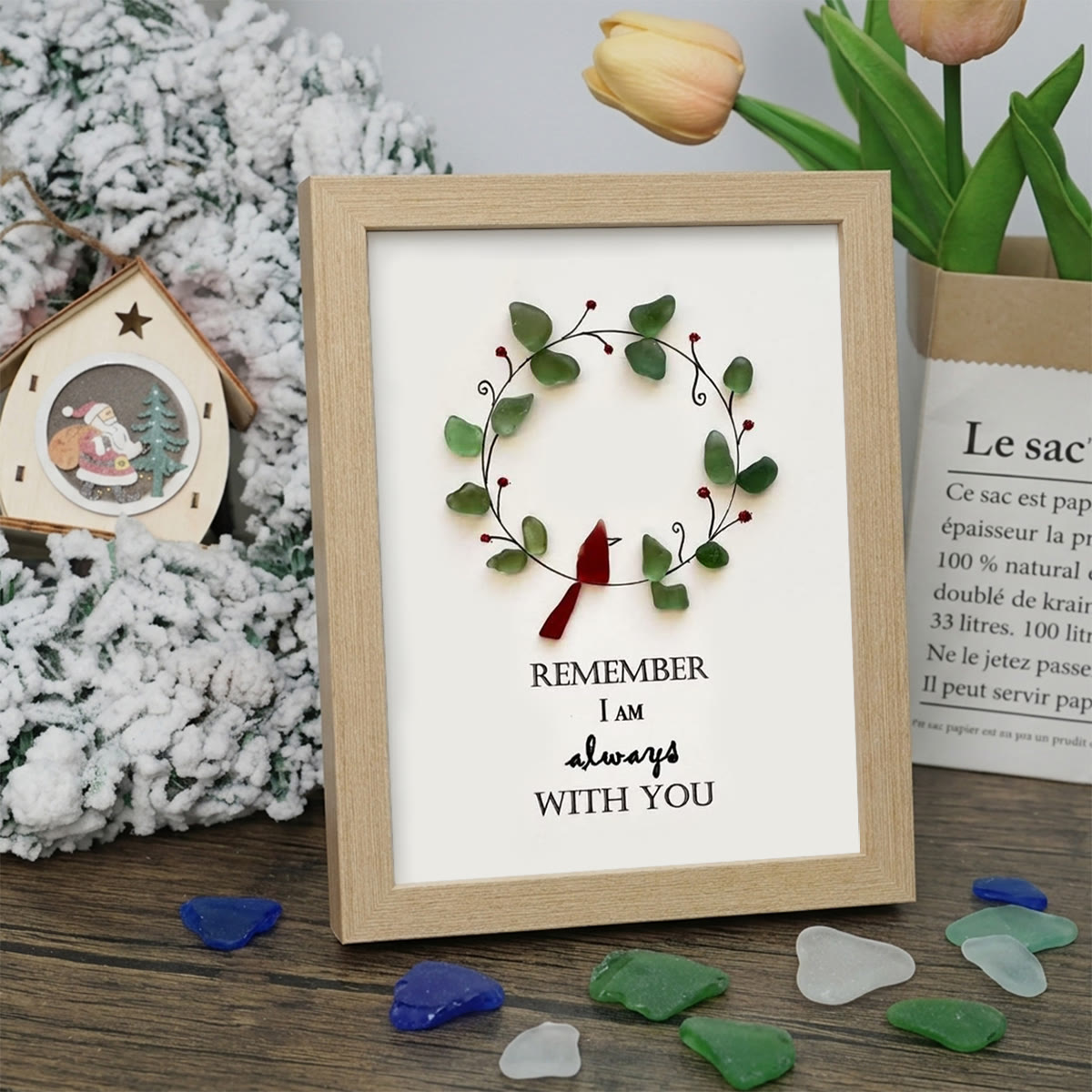 Remember I Am Always With You Bird Sea Glass Framed Art - Oak - 8" X 6" - image 10