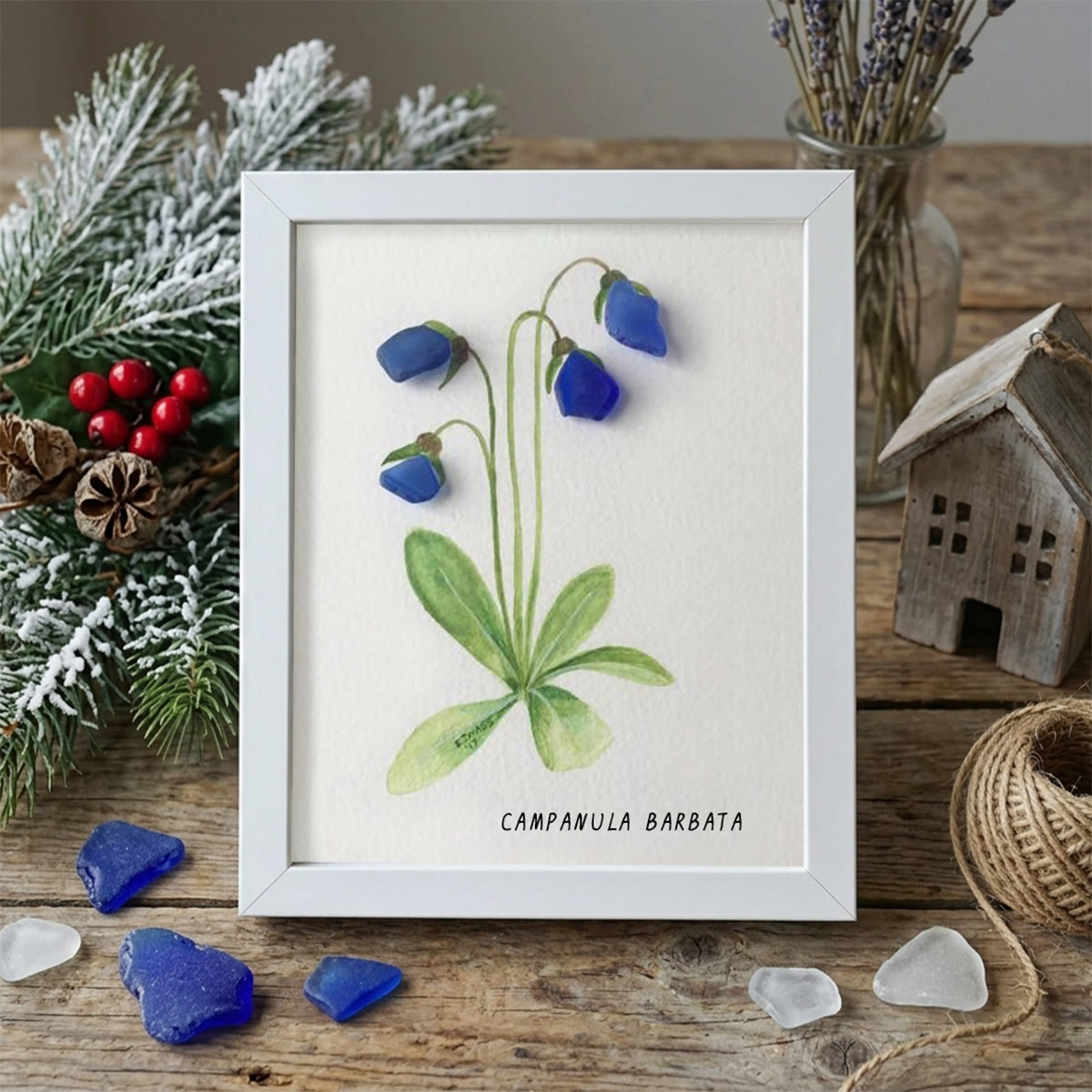 Elegant Blue Campanula Barbata Sea Glass Framed Art - White - 8" X 6" - image 12