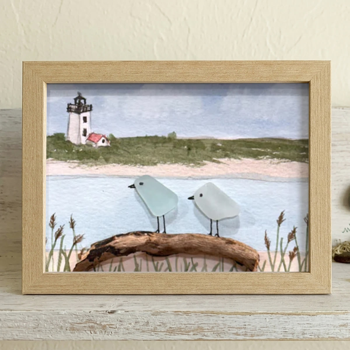 Peaceful Shores Birds In Pairs Sea Glass Framed Art - Oak - 6" X 8" - image 8