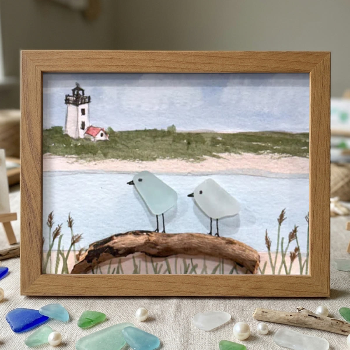 Peaceful Shores Birds In Pairs Sea Glass Framed Art - Walnut Brown - 6" X 8" - image 9