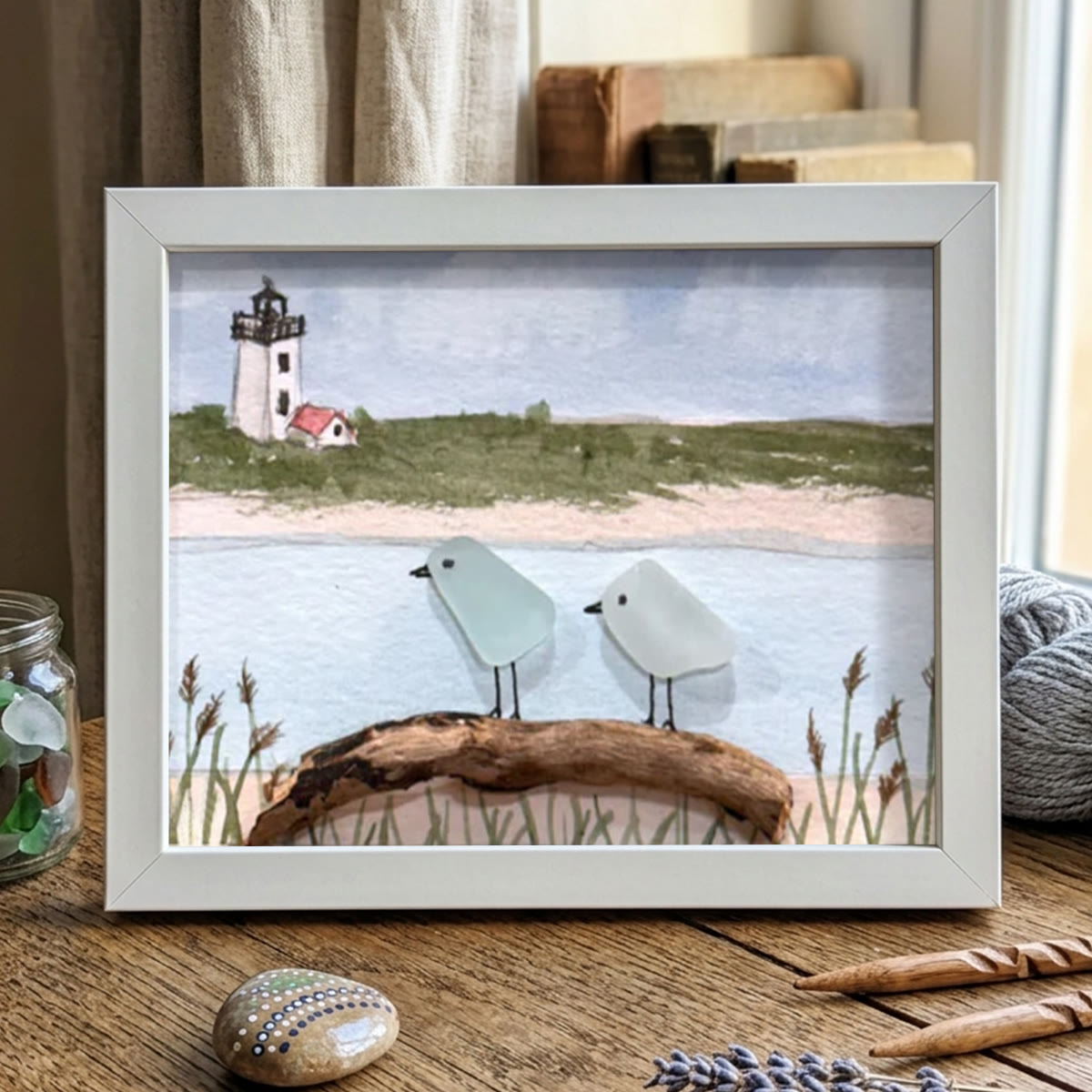 Peaceful Shores Birds In Pairs Sea Glass Framed Art - White - 6" X 8" - image 11