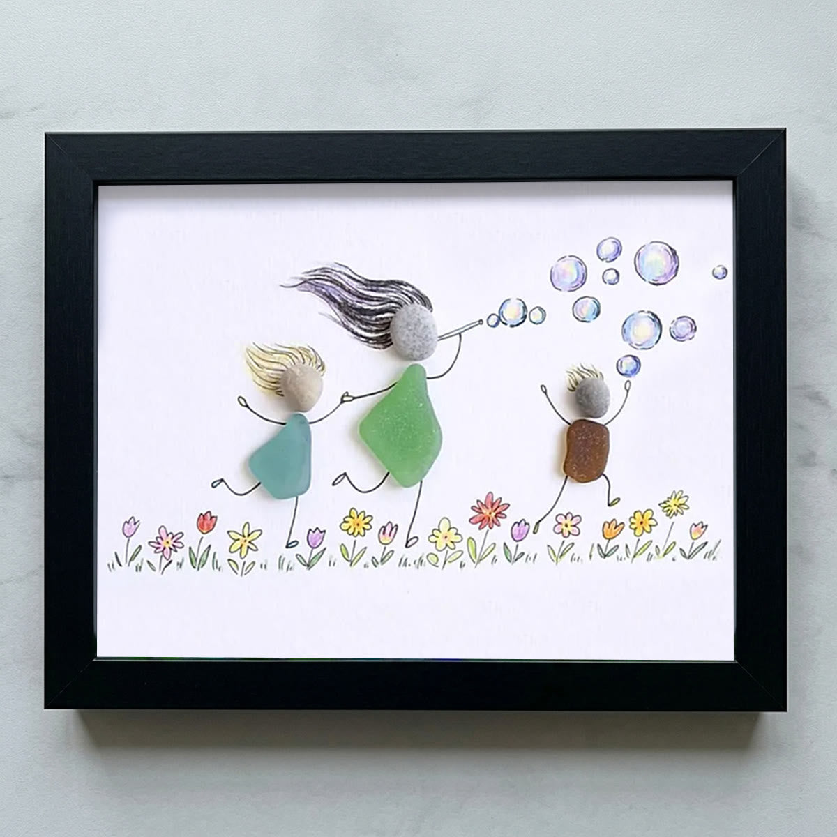 Chasing Bubbles Family Sea Glass Framed Art - Black - 6" X 8" - image 12