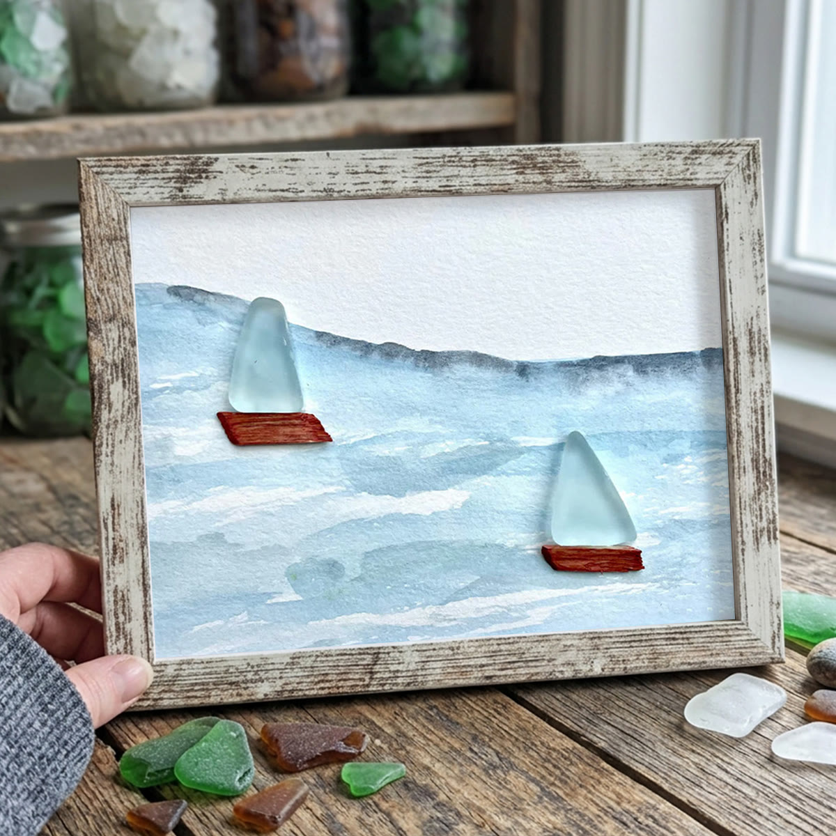 Sea Breeze Sailboats Sea Glass Framed Art - Retro White - 6" X 8" - image 14