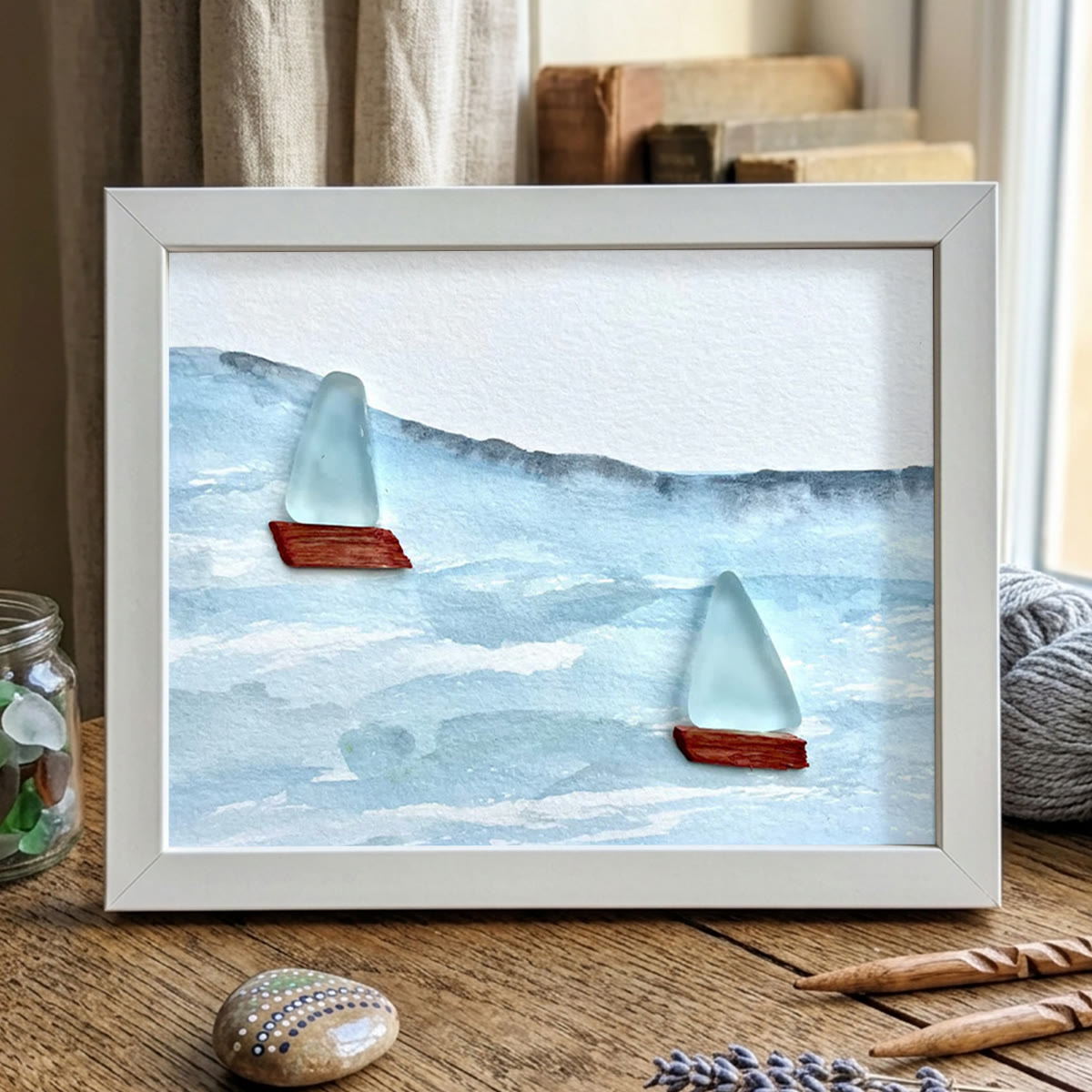 Sea Breeze Sailboats Sea Glass Framed Art - White - 6" X 8" - image 13