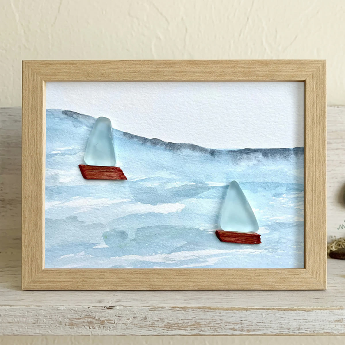 Sea Breeze Sailboats Sea Glass Framed Art - Oak - 6" X 8" - image 10