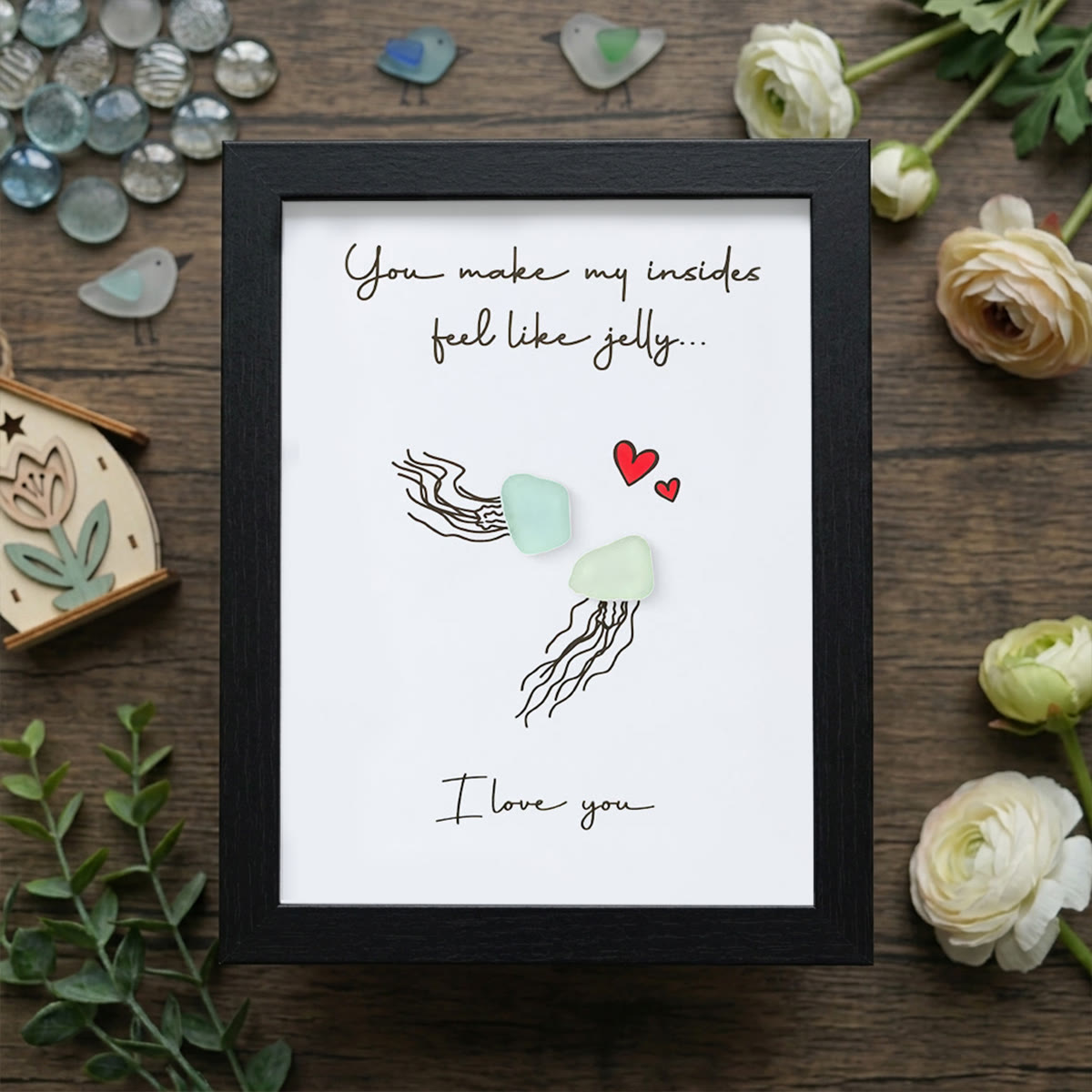 Jellyfish Couple Love Sea Glass Framed Art - Black - 6" X 8" - image 11