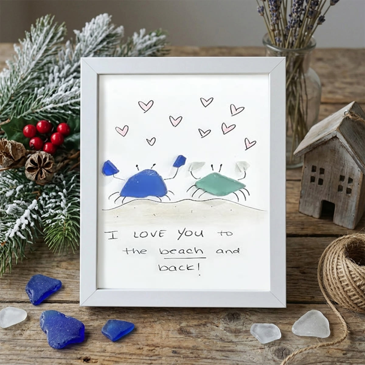 "I Love You to the Beach and Back" Crab Sea Glass Framed Art - White - 8" X 6" - image 12