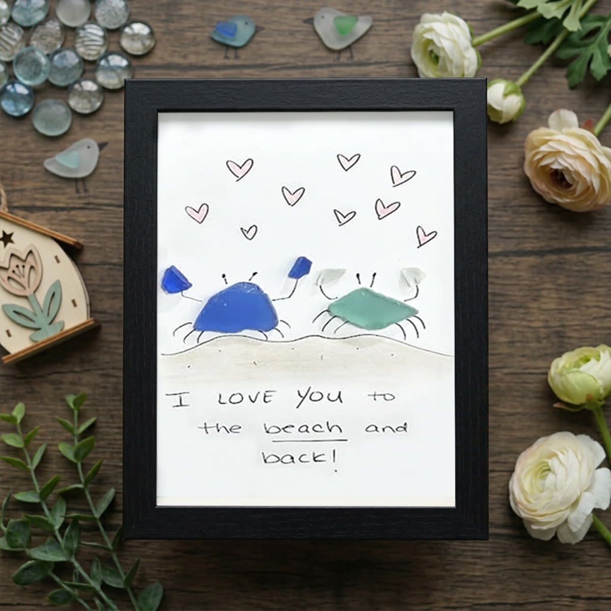 "I Love You to the Beach and Back" Crab Sea Glass Framed Art - Black - 8" X 6" - image 11