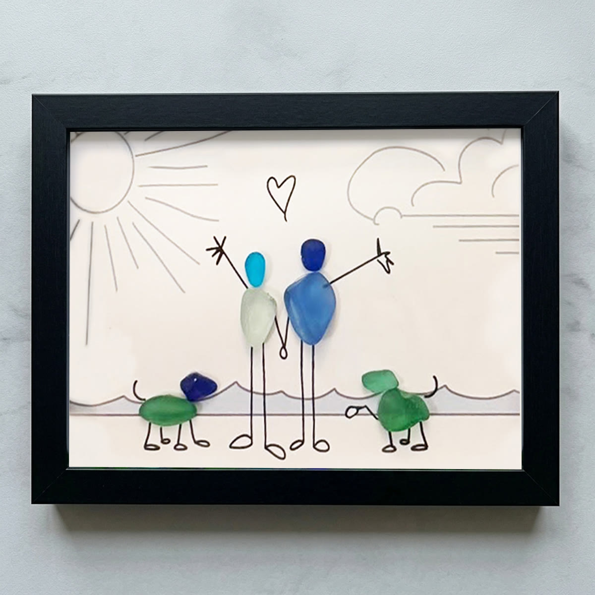 Beach Couple & Loyal Dogs Sea Glass Framed Art - Black - 6" X 8" - image 14