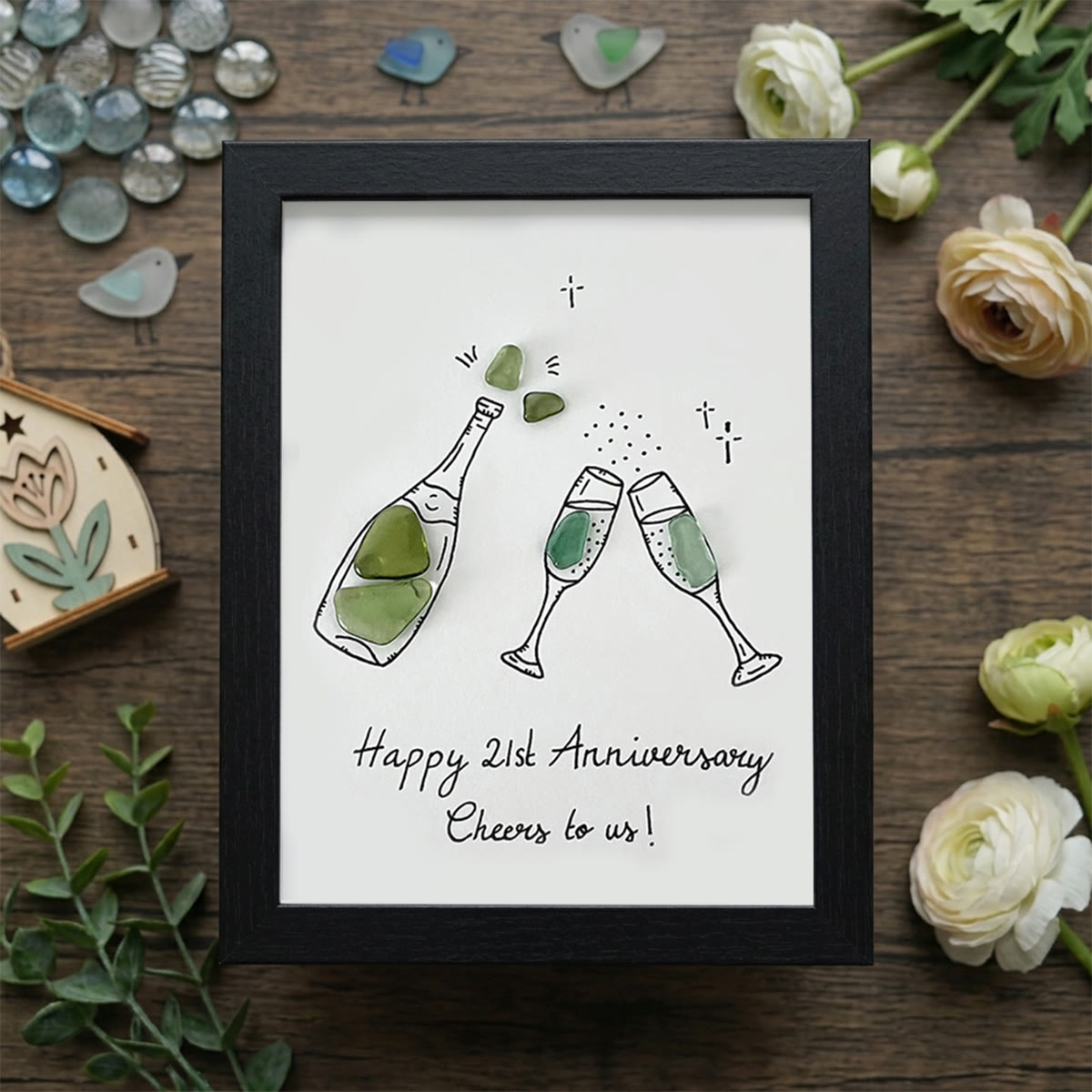 "Cheers to Us" Custom Anniversary Sea Glass Framed Art - Black - 8" X 6" - image 11