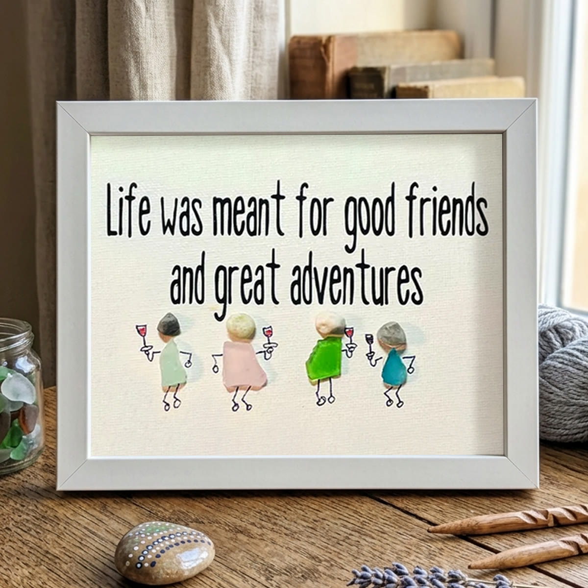 Good Friends & Great Adventures Sea Glass Framed Art - White - 6" X 8" - image 12