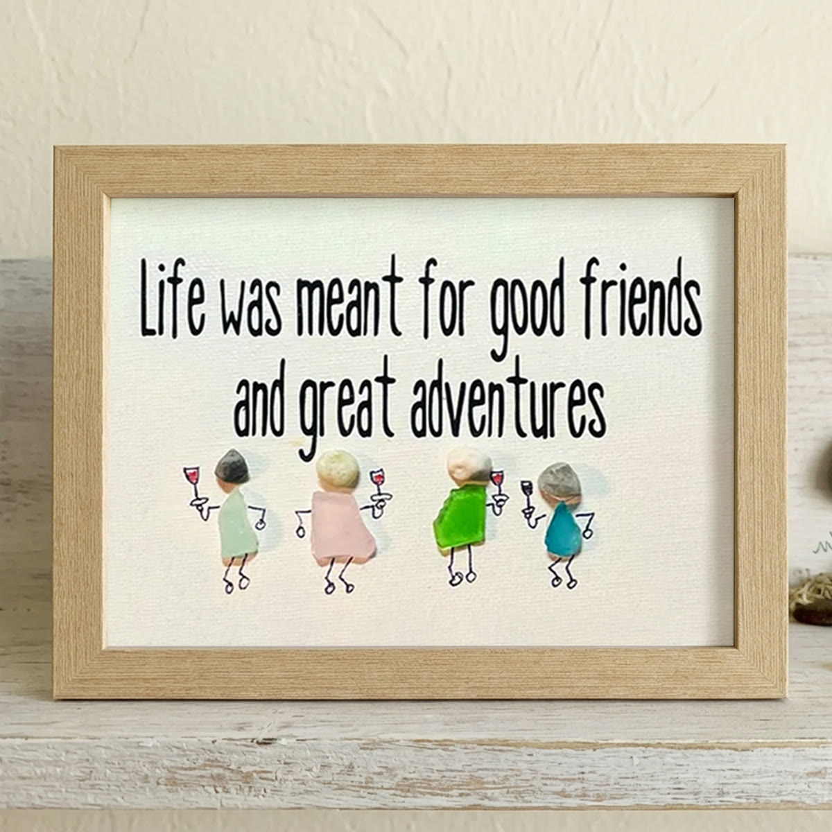 Good Friends & Great Adventures Sea Glass Framed Art - Oak - 6" X 8" - image 9