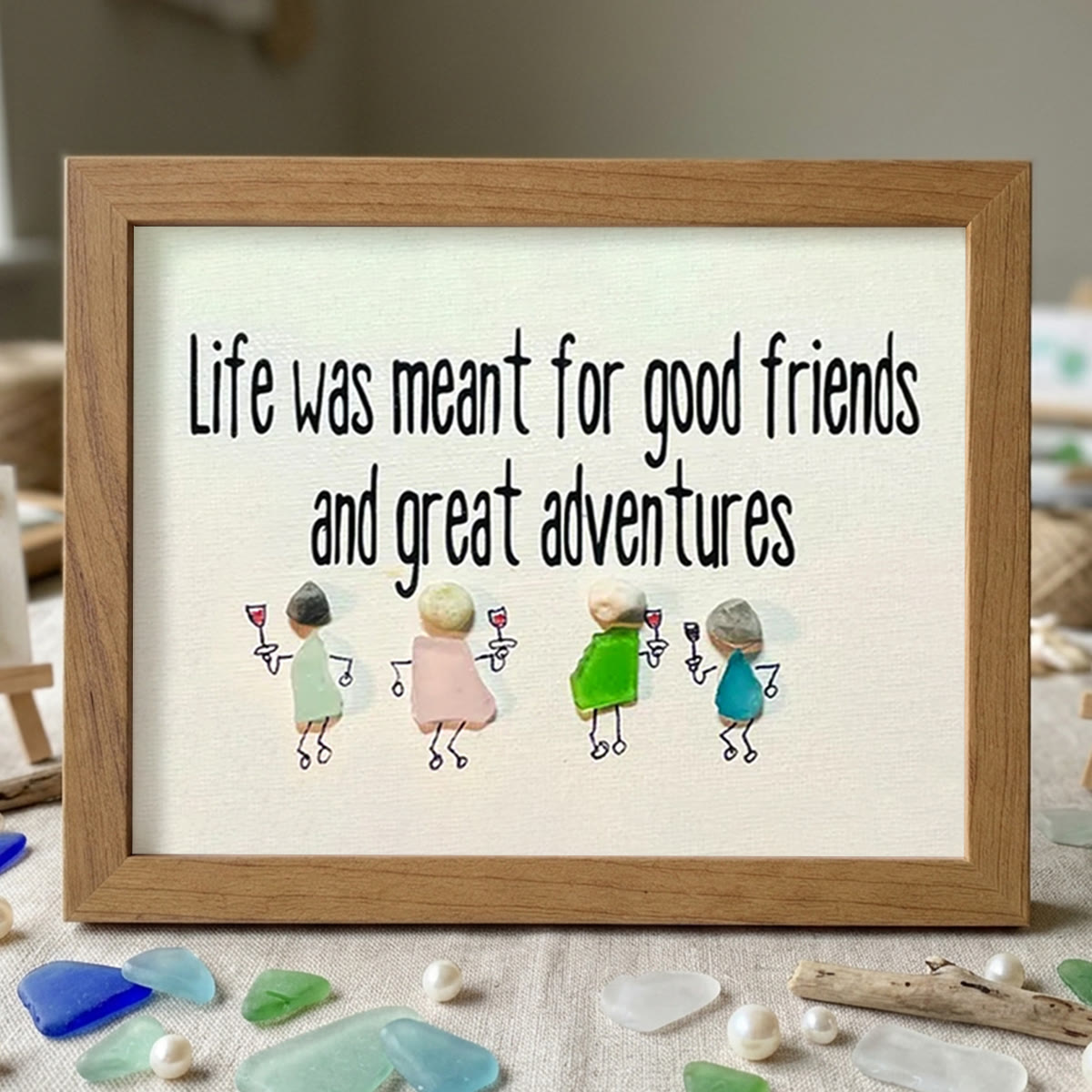 Good Friends & Great Adventures Sea Glass Framed Art - Walnut Brown - 6" X 8" - image 10