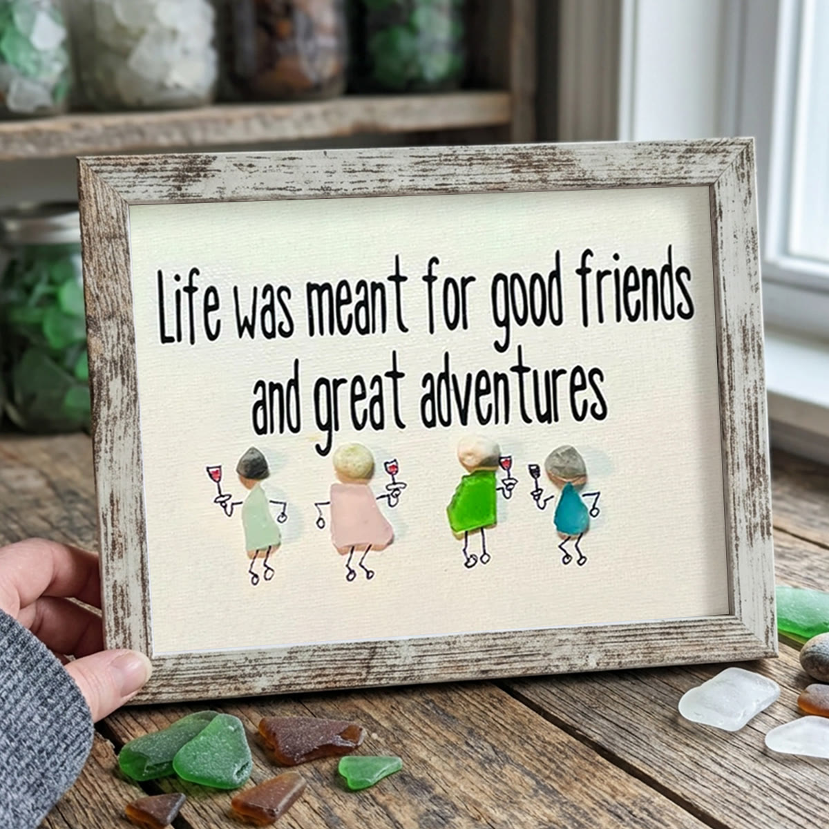Good Friends & Great Adventures Sea Glass Framed Art - Retro White - 6" X 8" - image 13