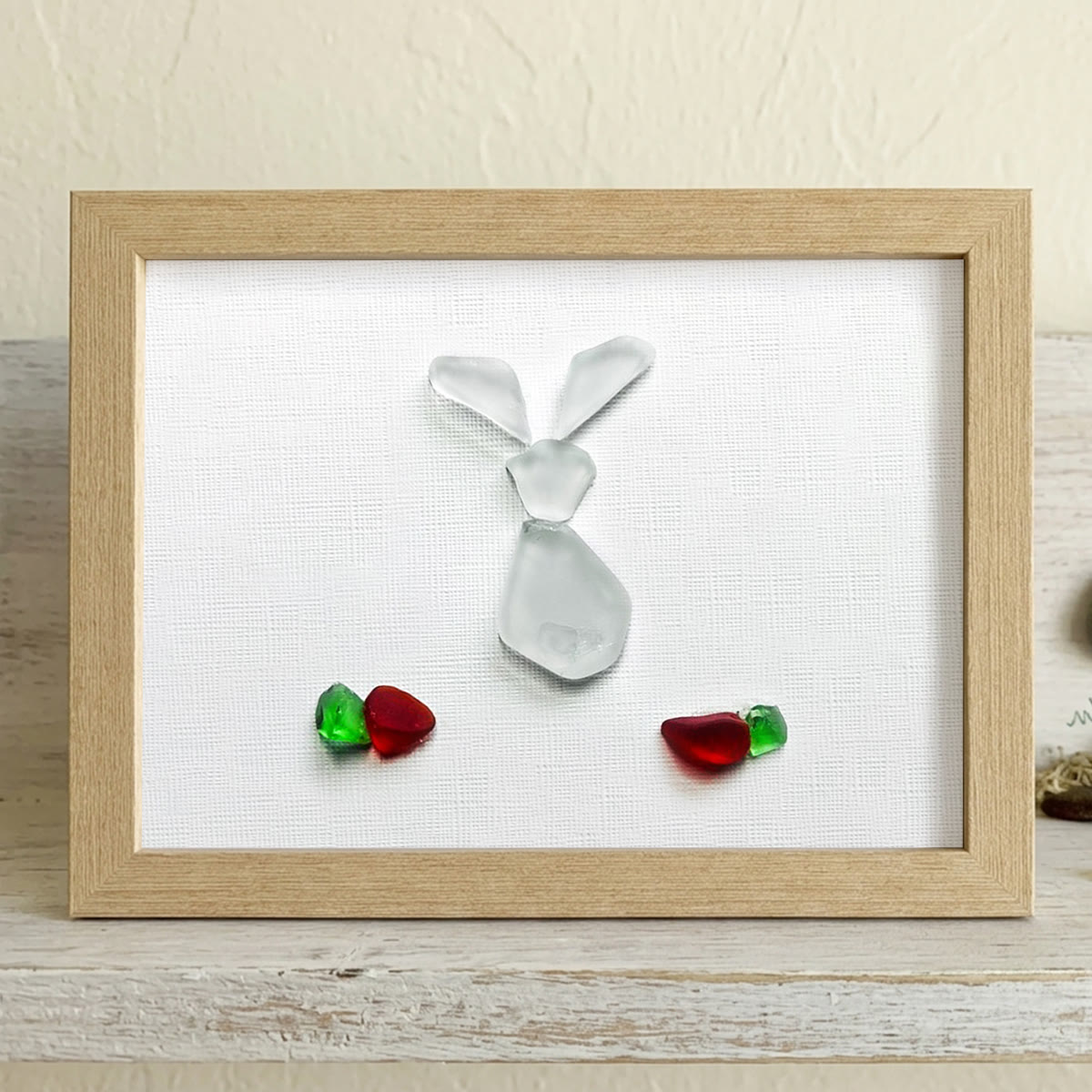 Festive Cute Bunny & Carrots Sea Glass Framed Art - Oak - 6" X 8" - image 7