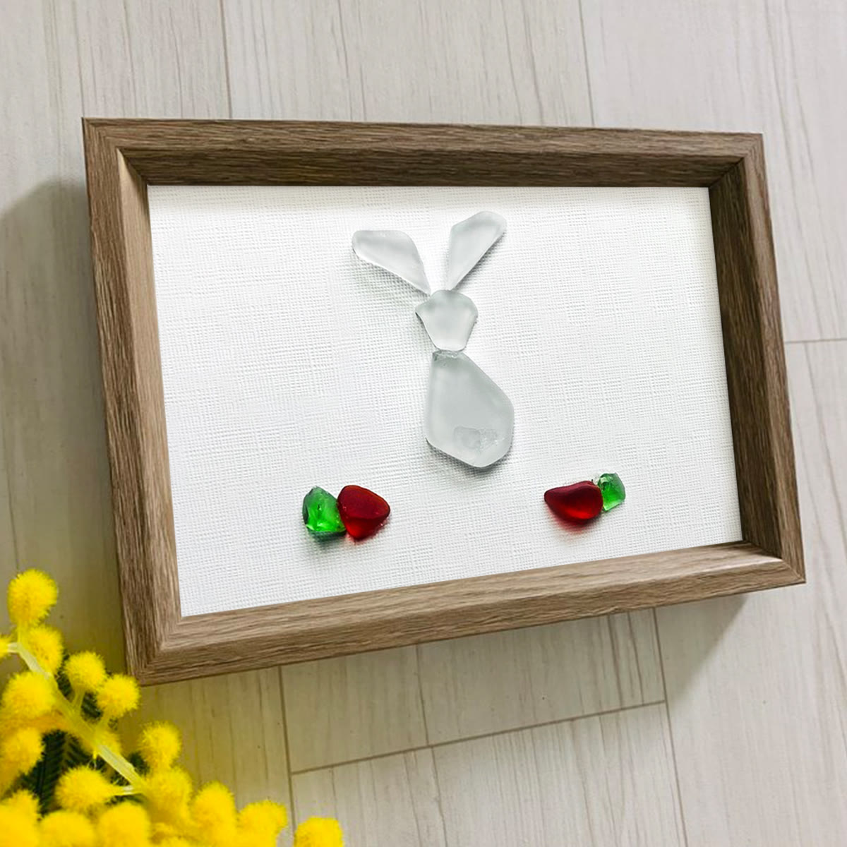Festive Cute Bunny & Carrots Sea Glass Framed Art - image 3