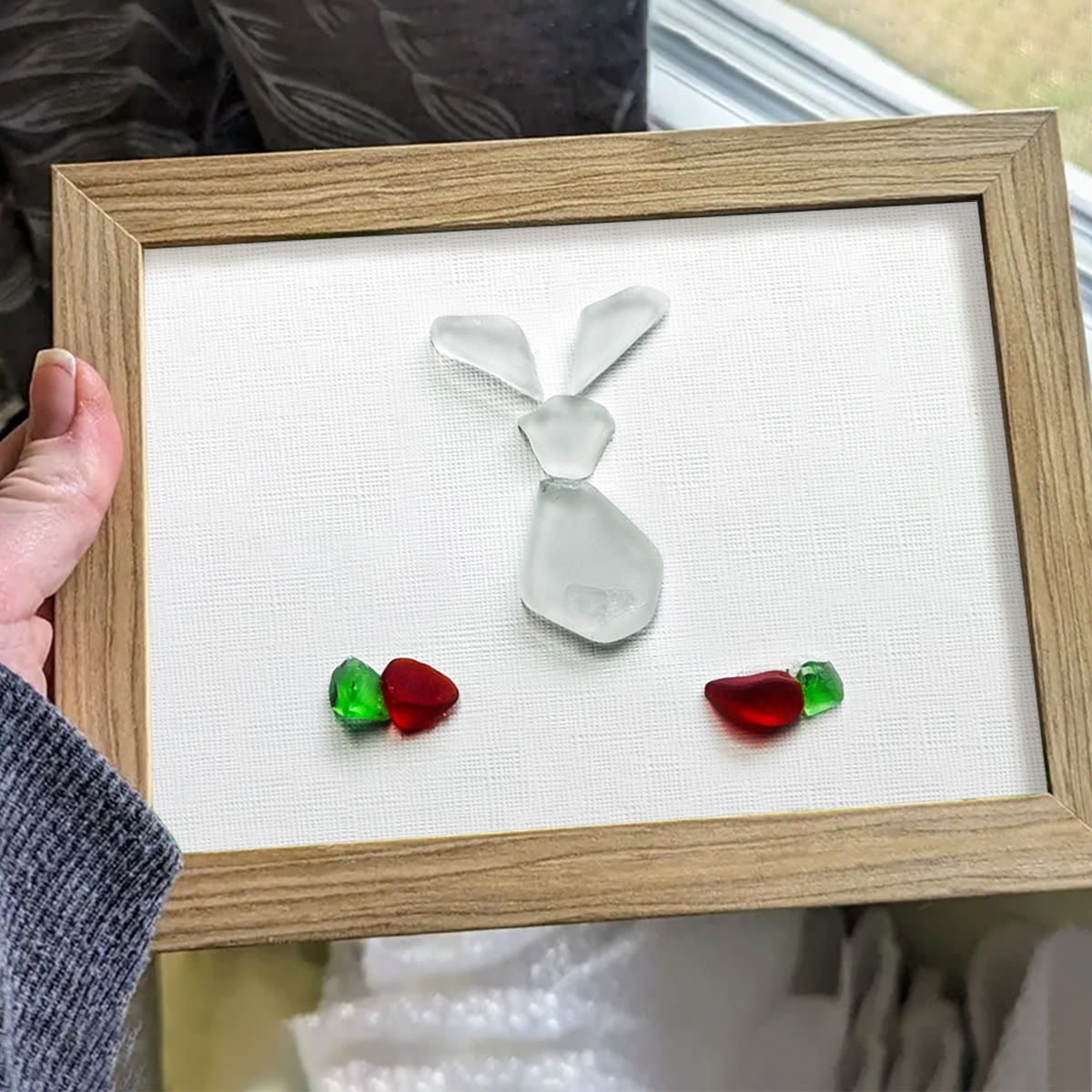 Festive Cute Bunny & Carrots Sea Glass Framed Art - image 2