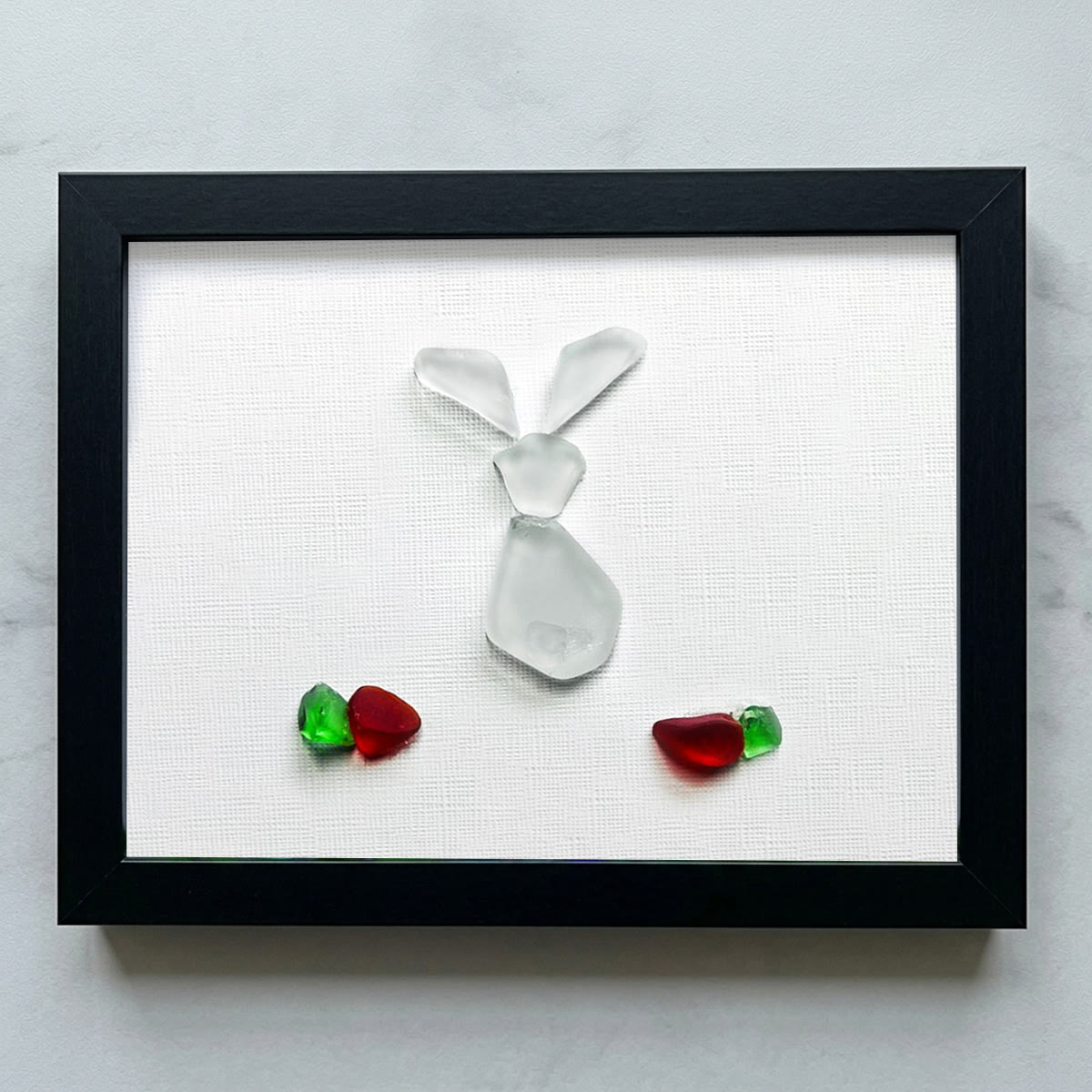 Festive Cute Bunny & Carrots Sea Glass Framed Art - Black - 6" X 8" - image 9