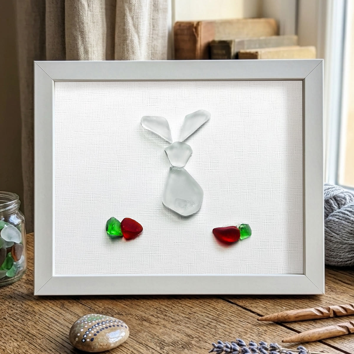 Festive Cute Bunny & Carrots Sea Glass Framed Art - White - 6" X 8" - image 10