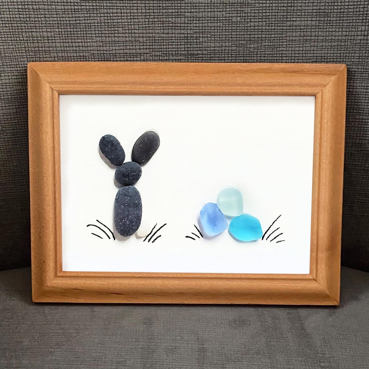 Coastal Spring Bunny & Eggs Sea Glass Framed Art - image 0