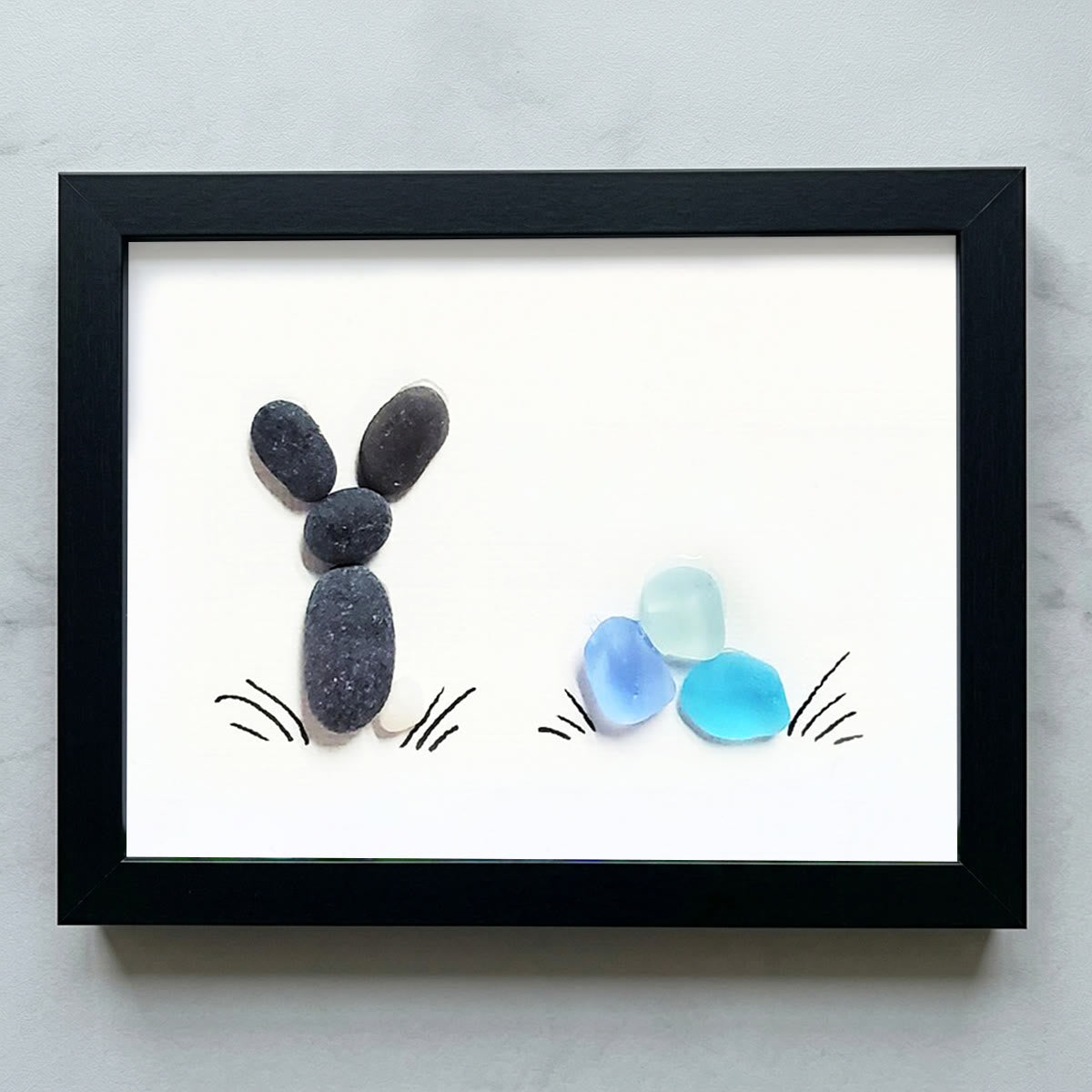 Coastal Spring Bunny & Eggs Sea Glass Framed Art - Black - 6" X 8" - image 9