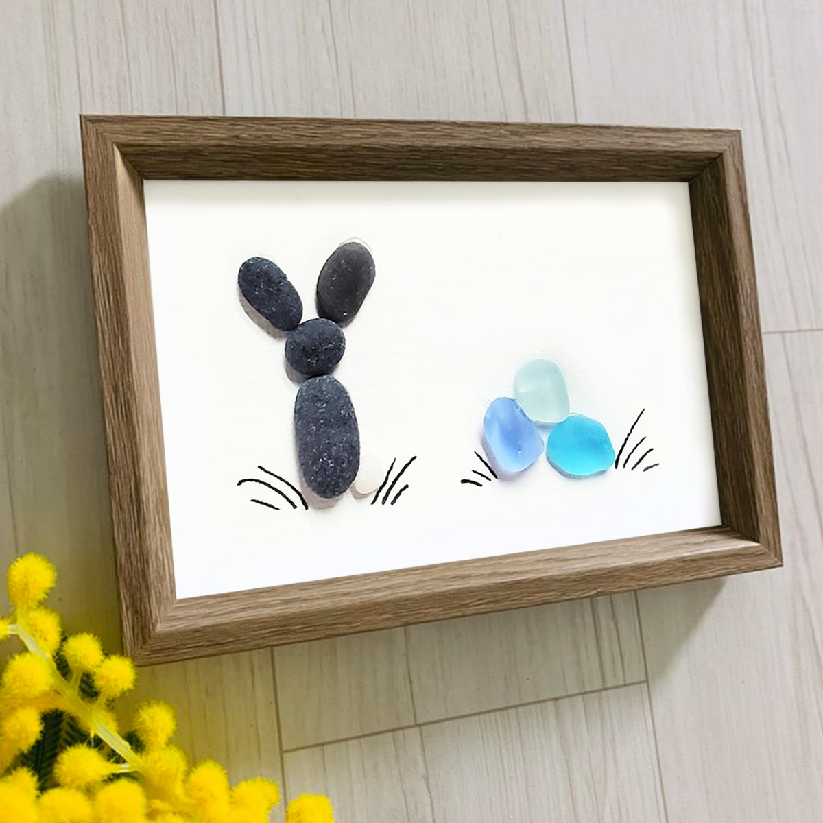 Coastal Spring Bunny & Eggs Sea Glass Framed Art - image 3