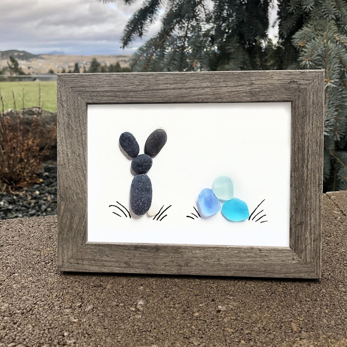 Coastal Spring Bunny & Eggs Sea Glass Framed Art - image 4