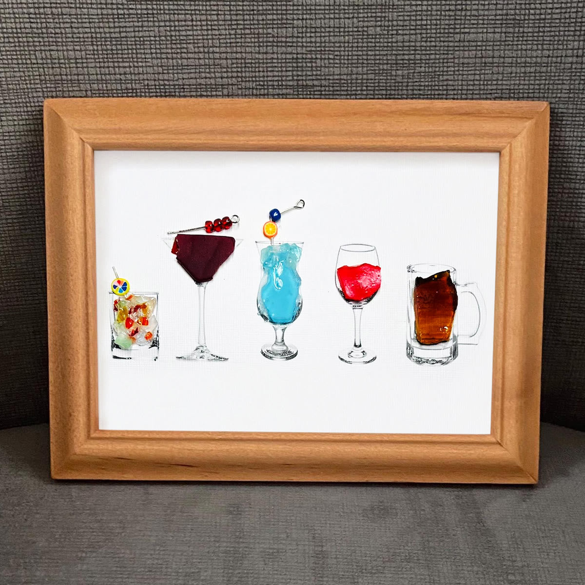 Coastal Cocktails Bar Decor Sea Glass Framed Art - image 0