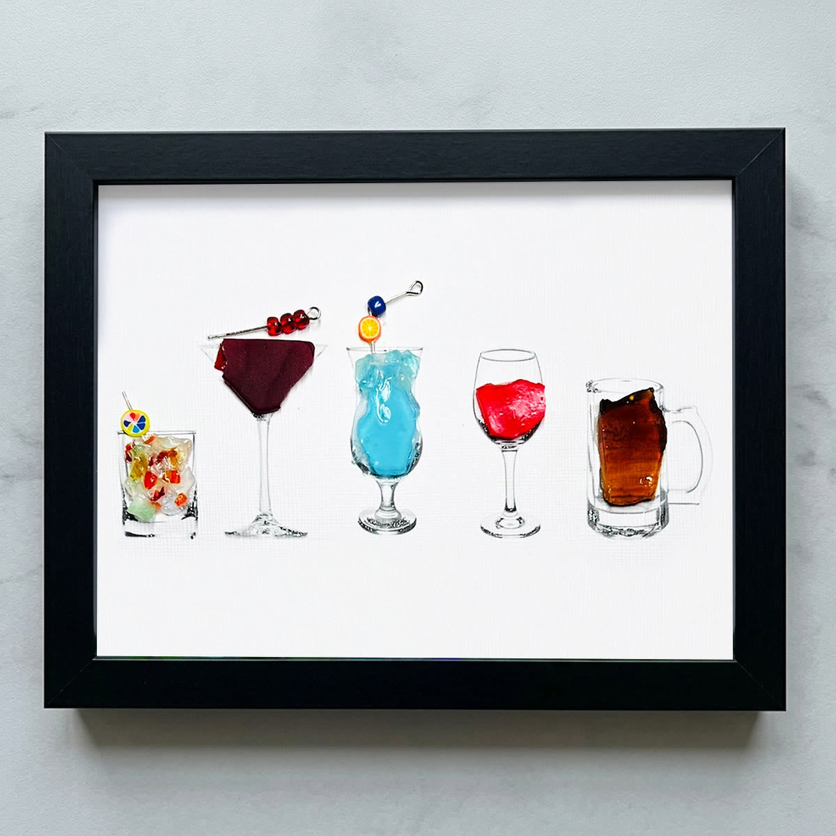 Coastal Cocktails Bar Decor Sea Glass Framed Art - Black - 6" X 8" - image 9