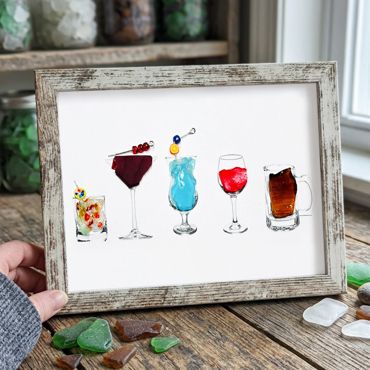 Coastal Cocktails Bar Decor Sea Glass Framed Art - Retro White - 6" X 8" - image 11