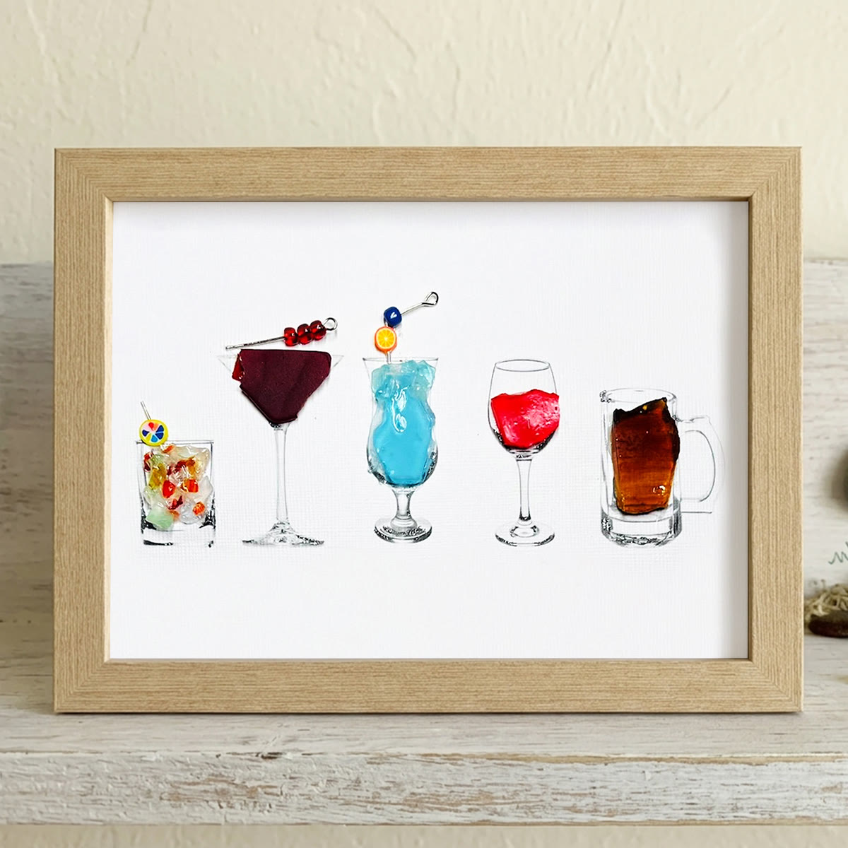 Coastal Cocktails Bar Decor Sea Glass Framed Art - Oak - 6" X 8" - image 7