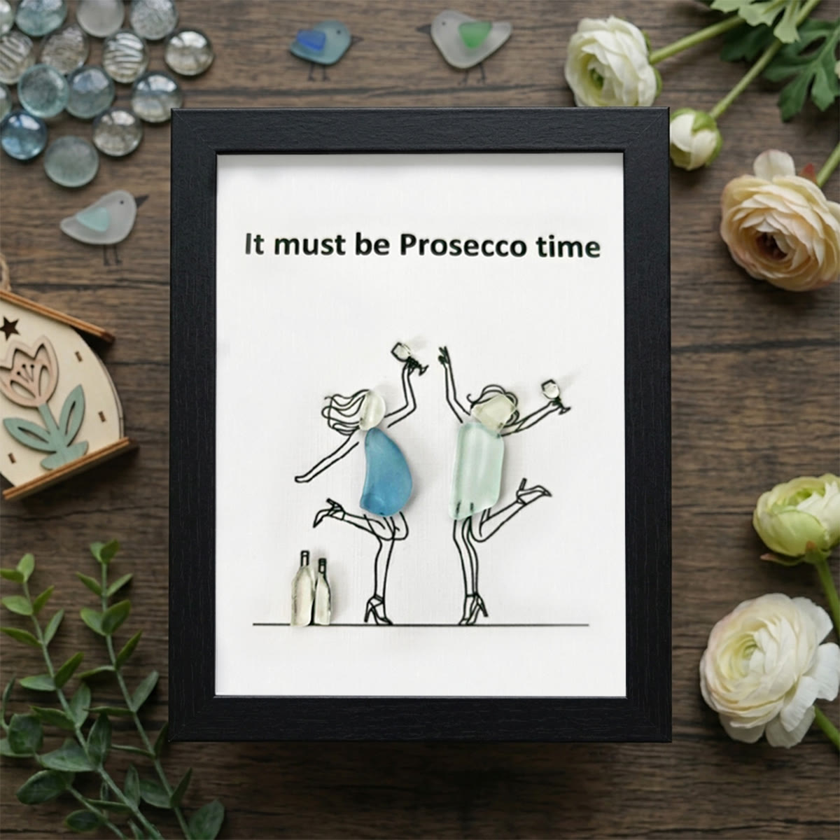 It Must Be Prosecco Time Sea Glass Framed Art - Black - 8" X 6" - image 11
