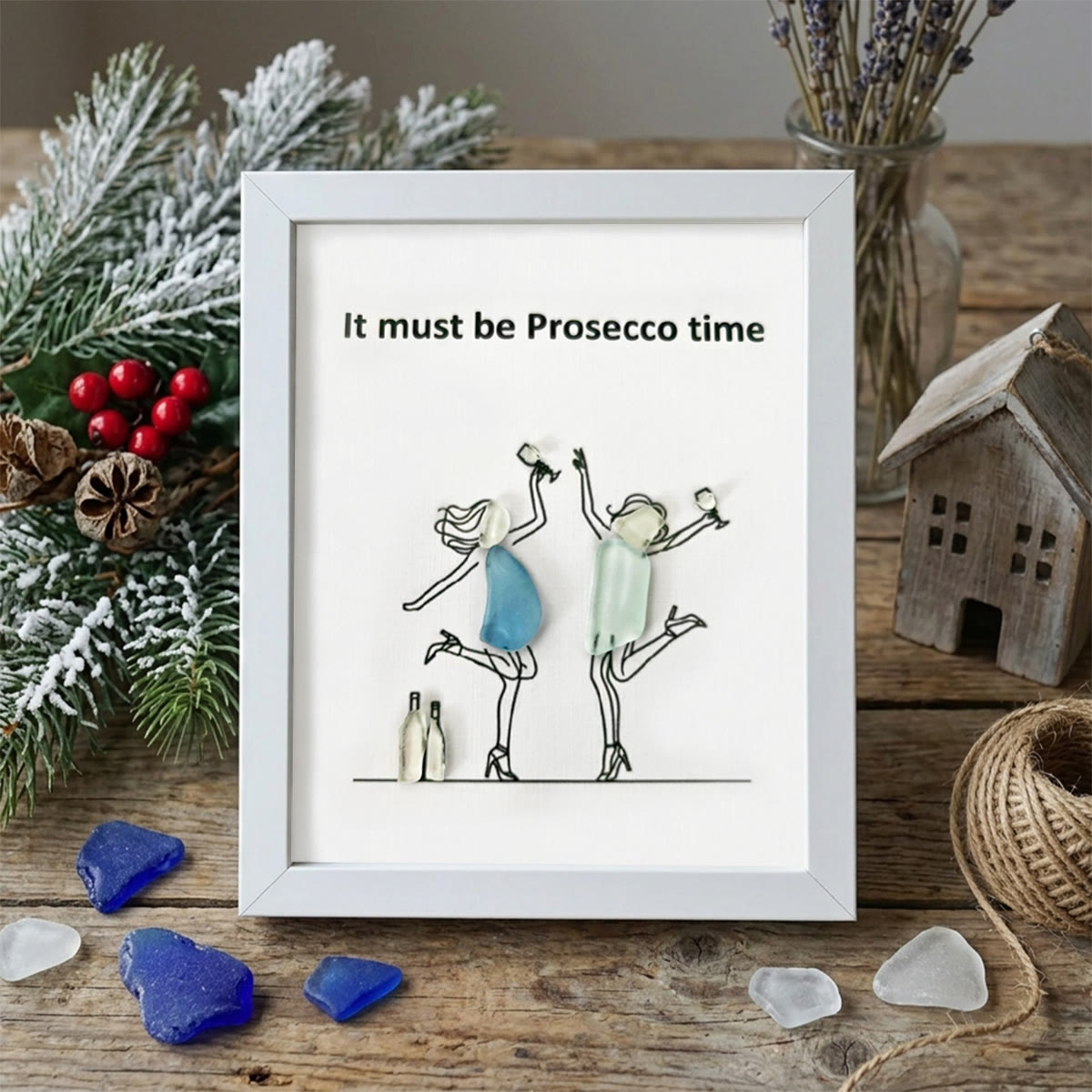 It Must Be Prosecco Time Sea Glass Framed Art - White - 8" X 6" - image 12