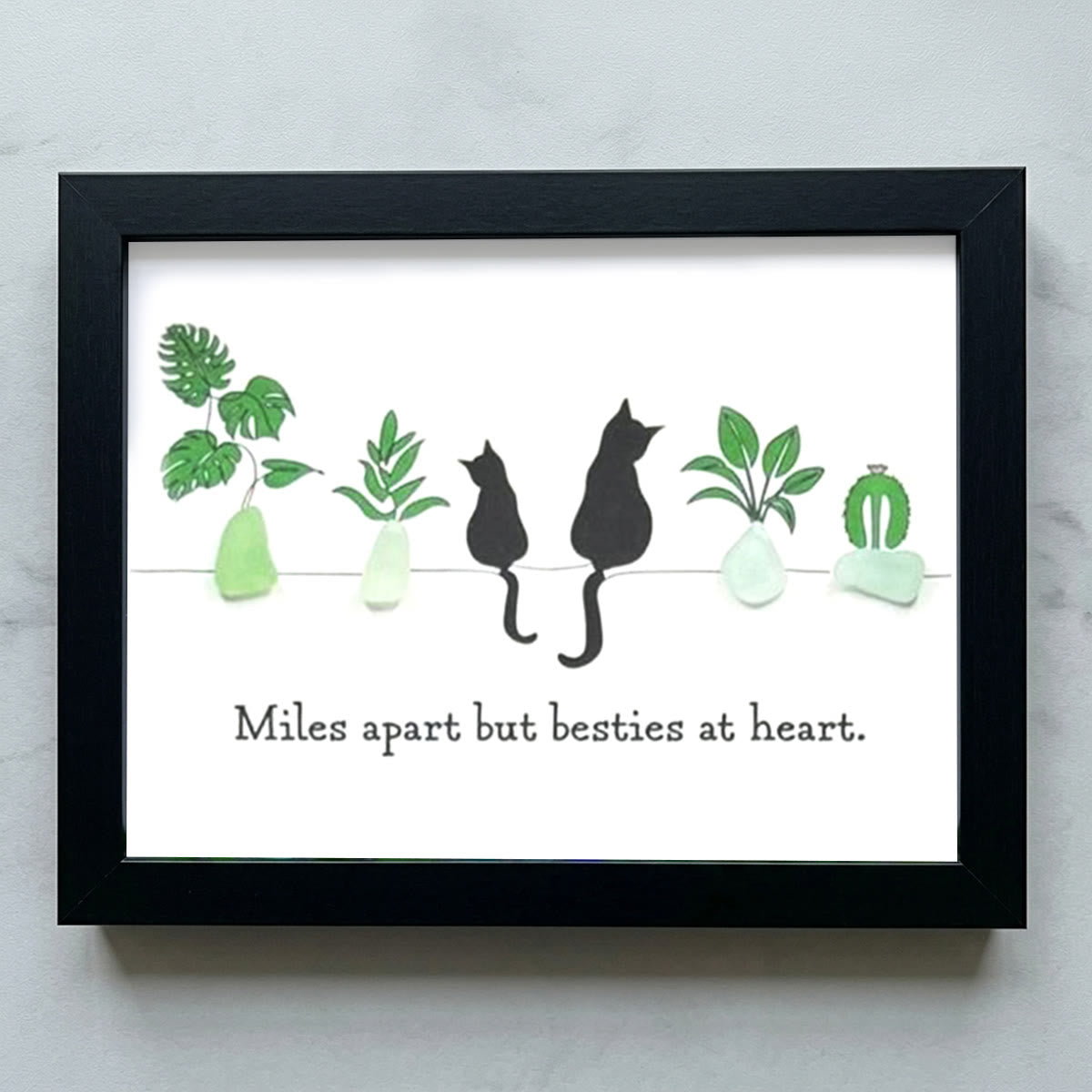 Long-Distance Bestie Cat & Plant Sea Glass Framed Art - Black - 6" X 8" - image 13