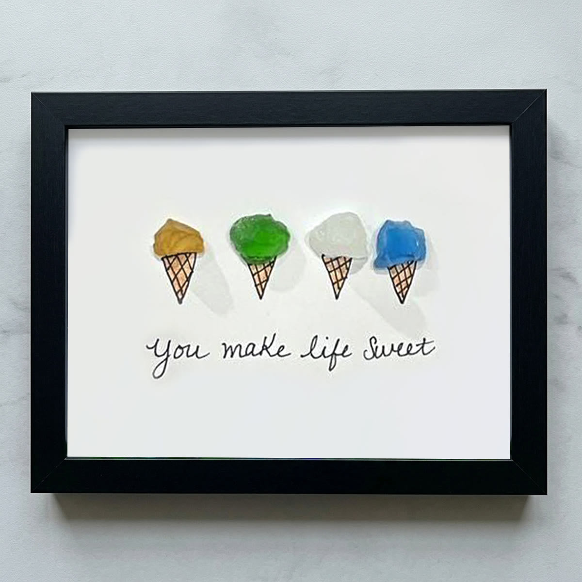 "You Make Life Sweet" Ice Cream Sea Glass Framed Art - Black - 6" X 8" - image 11