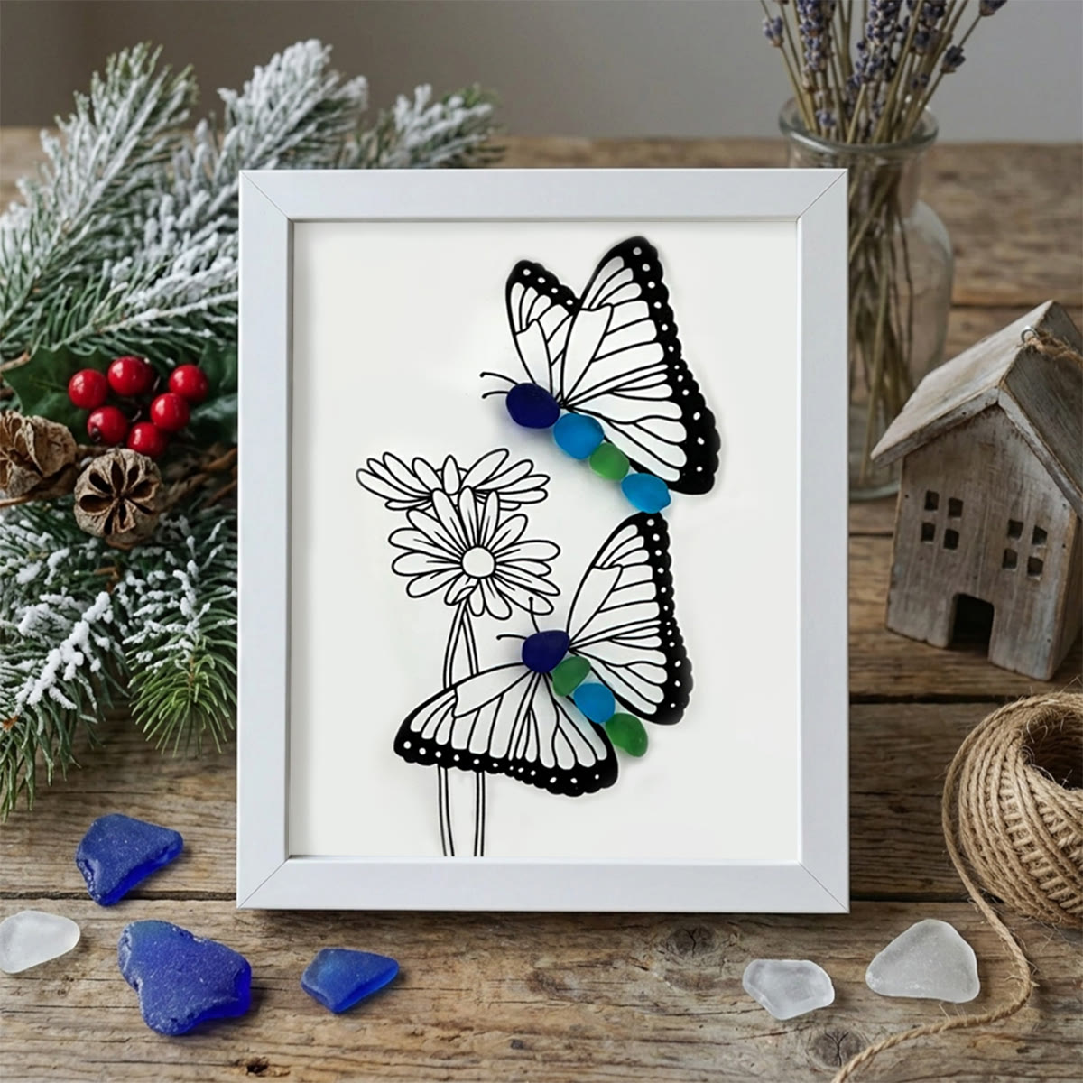 Butterflies & Daisies Garden Sea Glass Framed Art - White - 8" X 6" - image 12