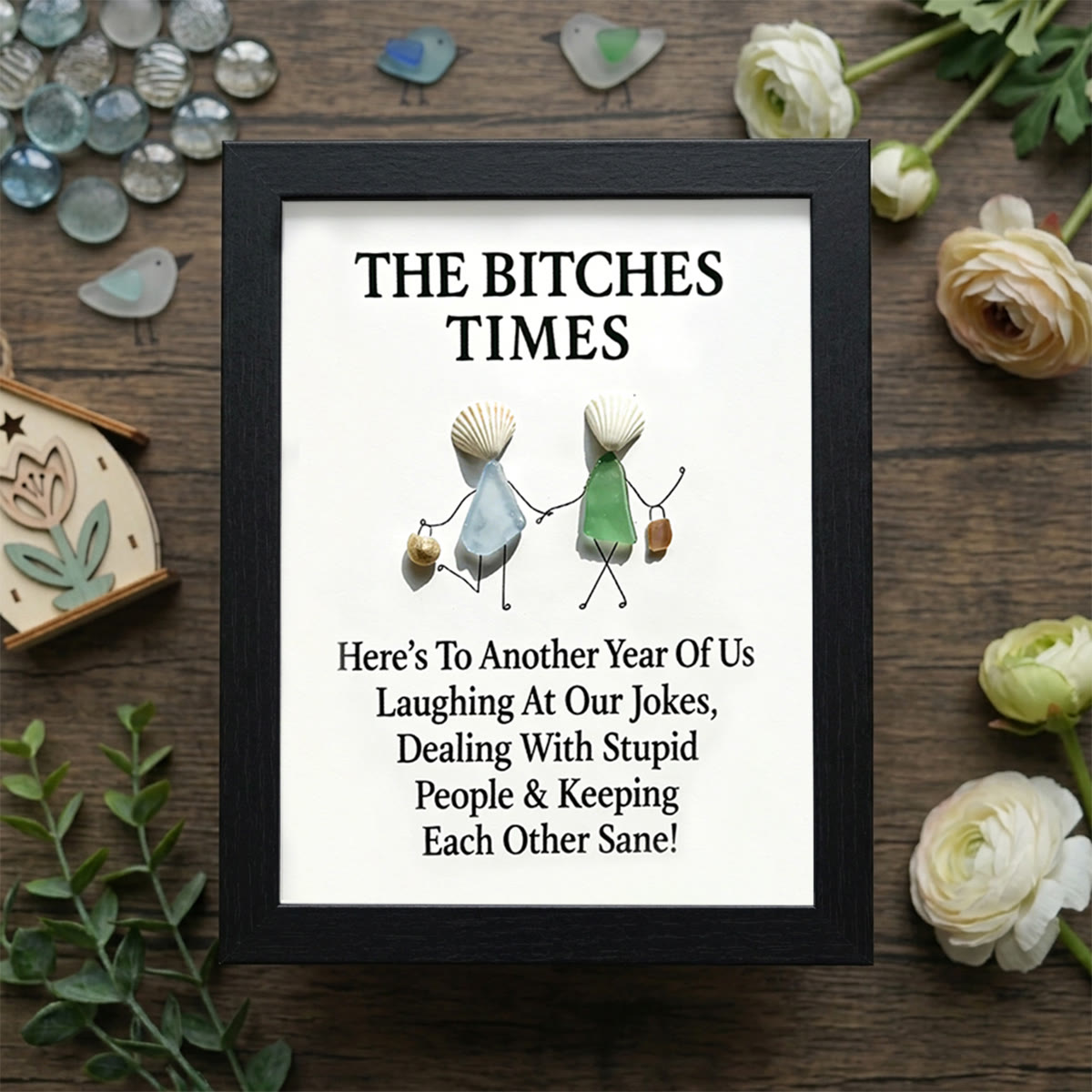 The Bitches Times Shell Bestie Sea Glass Framed Art - Black - 8" X 6" - image 11